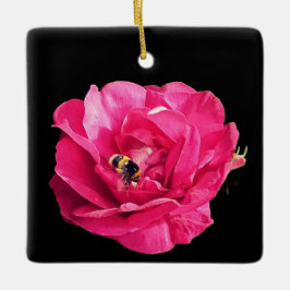 Ornamento De Cerâmica Abelha, numa flor rosa