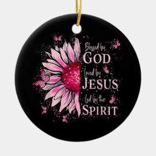 Ornamento De Cerâmica Abençoado Por Deus - Amado Por Jesus Girassol Rosa