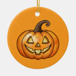 Ornamento De Cerâmica Abóbora De Cartoon Laranja Com Halloween De Texto