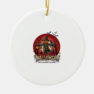 Ornamento De Cerâmica Abóbora de Halloween Espantalho Corvo Morcegos_1