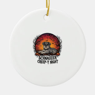 Ornamento De Cerâmica Aboboras Morcegos Noite de Schnauzer Halloween_1
