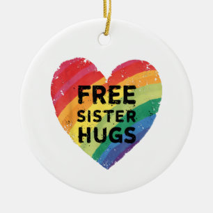 Ornamento De Cerâmica Abraços de Irmã Grátis Mês do Orgulho LGBT Gay Lés