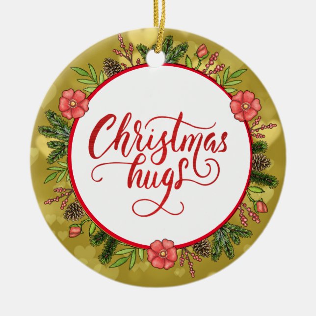 Ornamento De Cerâmica Abraços De Natal Personalizados Para O Ano (Frente)