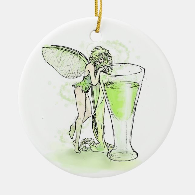 Ornamento De Cerâmica Absinthe La Fee Verte Fairy Com Vidro (Frente)