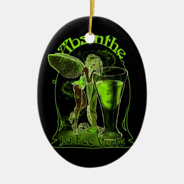 Ornamento De Cerâmica Absinthe La Fee Verte Fairy Com Vidro (Frente)
