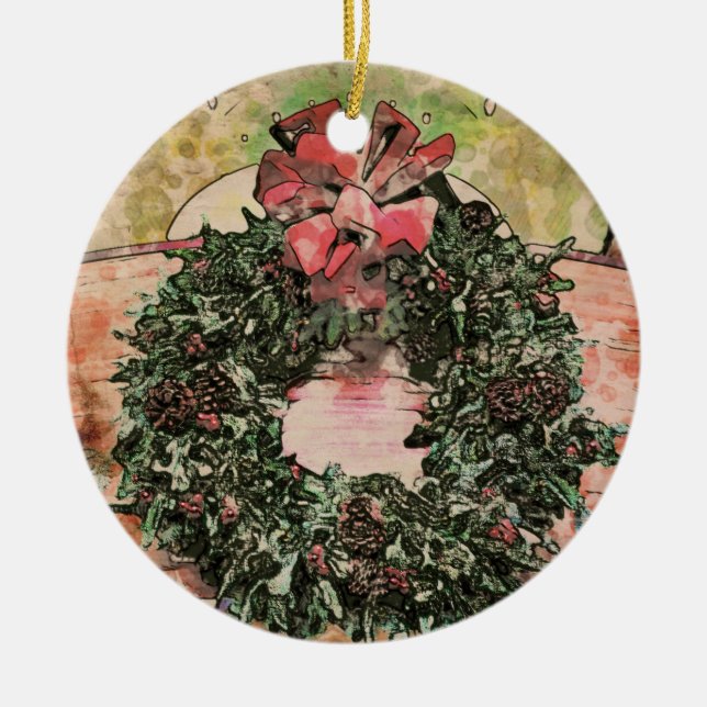 Ornamento De Cerâmica Abstract Christmas Wreath Ornament (Frente)