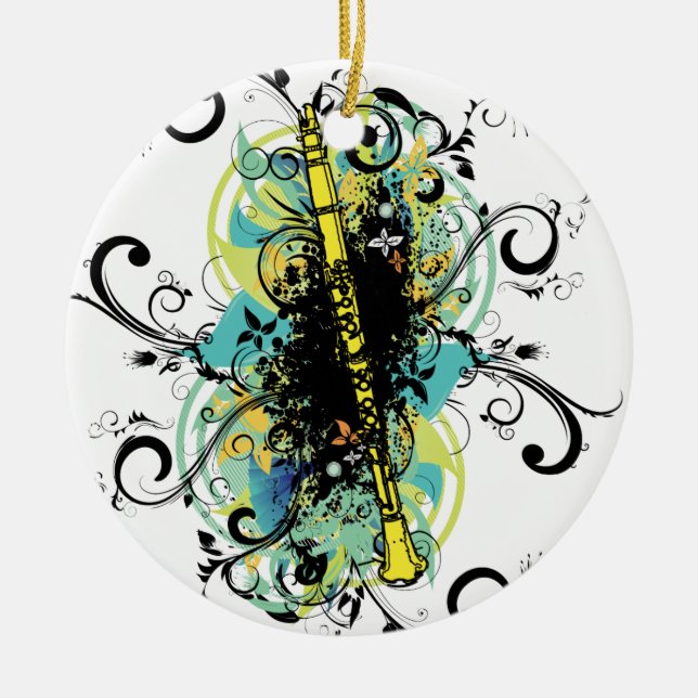 Ornamento De Cerâmica Abstract Yellow Clarinet Music Themed Gift (Frente)