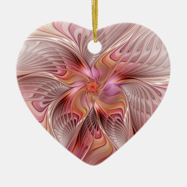 Ornamento De Cerâmica Abstrato Angel Fantasy Fractal Art Heart (Frente)
