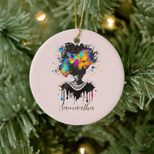 Ornamento De Cerâmica Abstrato Artista Afro Mulher Preto e branco