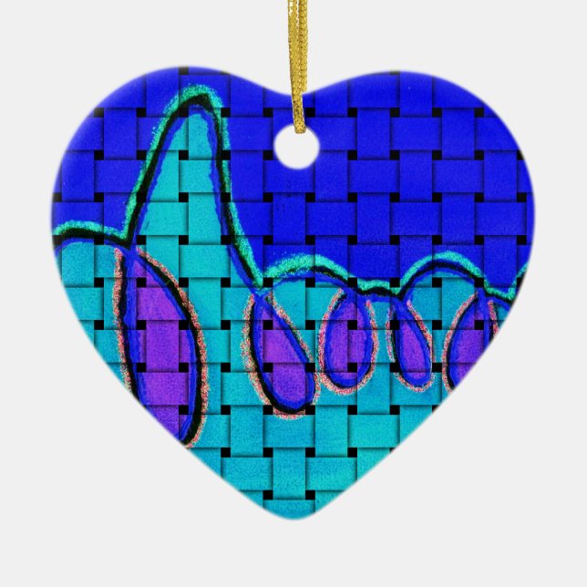 Ornamento De Cerâmica Abstrato azul francês com textura tecida (Frente)