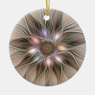 Ornamento De Cerâmica Abstrato Beige Brown Floral Fractal de Flor Joyful