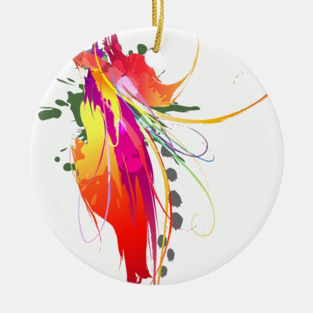 Ornamento De Cerâmica Abstrato Bird of Paradise Paint Splatters (Frente)