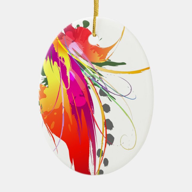 Ornamento De Cerâmica Abstrato Bird of Paradise Paint Splatters (Frente)