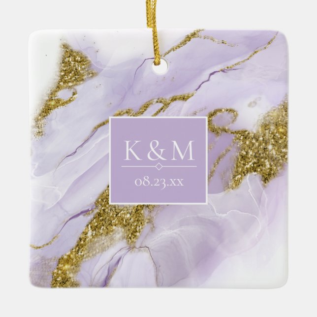 Ornamento De Cerâmica Abstrato da Lavanda Lux Ink ID990 (Frente)