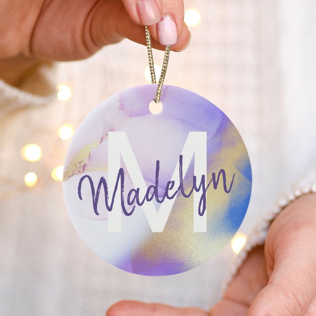 Ornamento De Cerâmica Abstrato de Aquarela Roxa Monograma de luxo Rústic (Criador carregado)