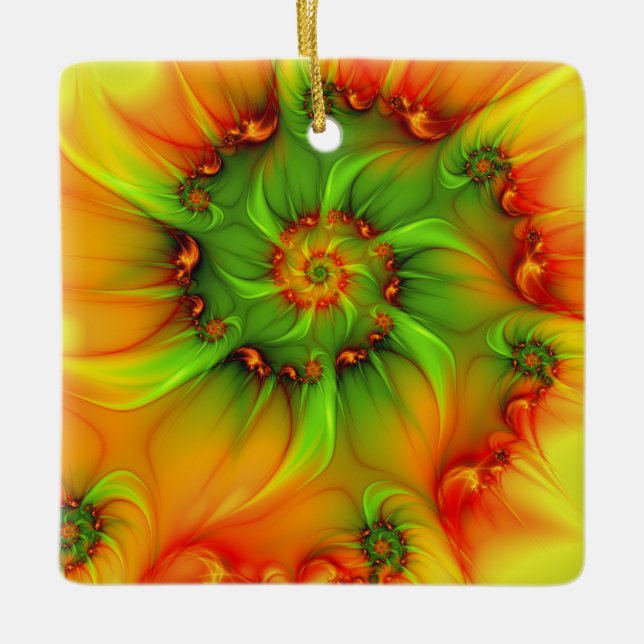 Ornamento De Cerâmica Abstrato de cores de Natal Fractal (Frente)