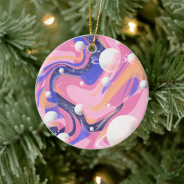 Ornamento De Cerâmica Abstrato de espiral espacial exterior rosa e roxa