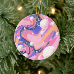 Ornamento De Cerâmica Abstrato de espiral espacial exterior rosa e roxa