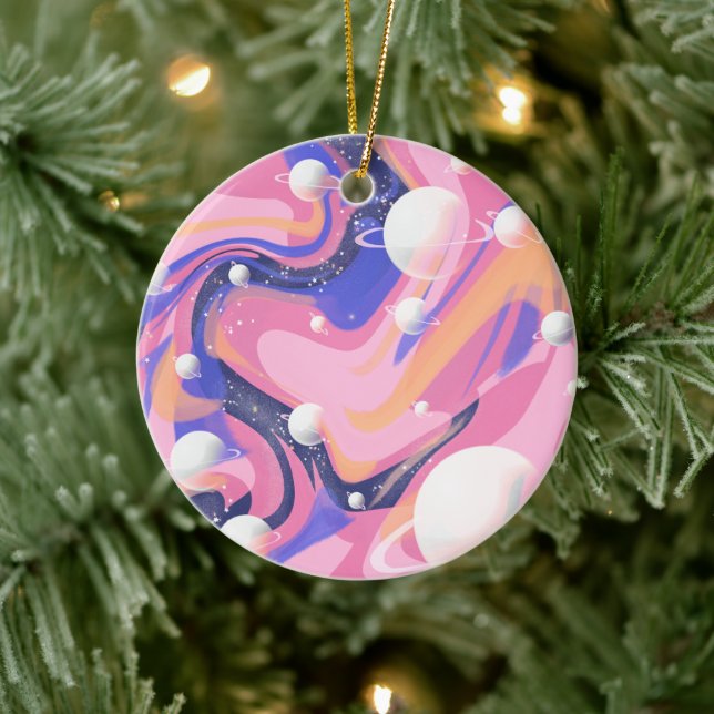 Ornamento De Cerâmica Abstrato de espiral espacial exterior rosa e roxa (Árvore)