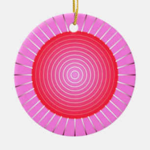 Ornamento De Cerâmica Abstrato de explosão solar em coral, rosa e prata