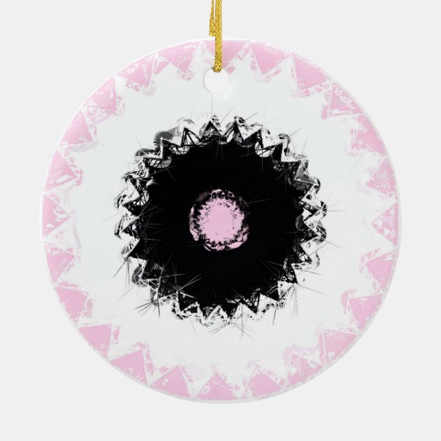 Ornamento De Cerâmica Abstrato de giz preto, branco e rosa (Traseira)