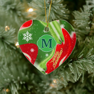 Ornamento De Cerâmica ABSTRATO de Natal Vermelho e Verde do MONOGRAM