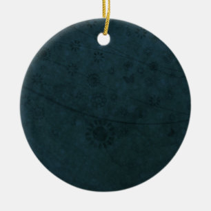 Ornamento De Cerâmica Abstrato de Refletores Azuis Profundos e Borboleta