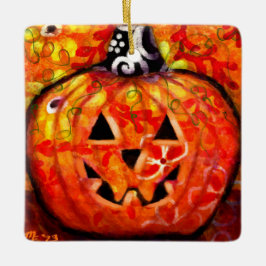 Ornamento De Cerâmica Abstrato do Halloween Whimsical Jack-O-Lantern