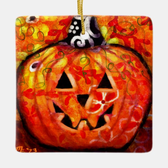 Ornamento De Cerâmica Abstrato do Halloween Whimsical Jack-O-Lantern (Frente)
