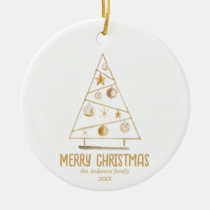 Ornamento De Cerâmica Abstrato Dourado Árvore Feliz Natal