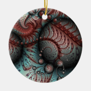 Ornamento De Cerâmica Abstrato Fantasy Fractal Balls Brown Blue Circ