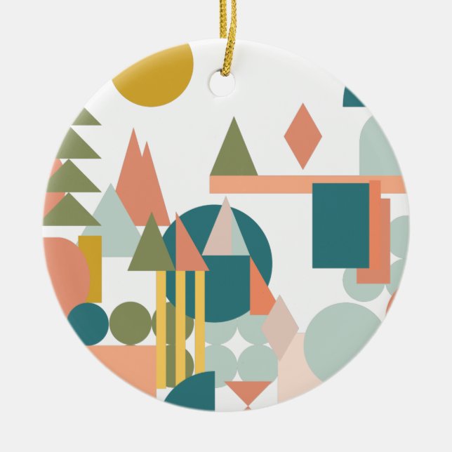 Ornamento De Cerâmica Abstrato Forma Paisagem Azul Geométrico Azul (Frente)