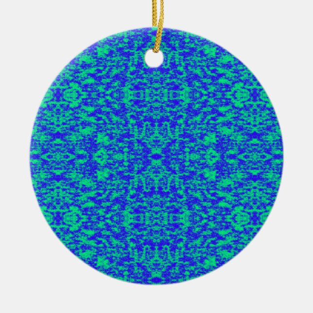 Ornamento De Cerâmica Abstrato Fractal Em Azul E Verde (Frente)