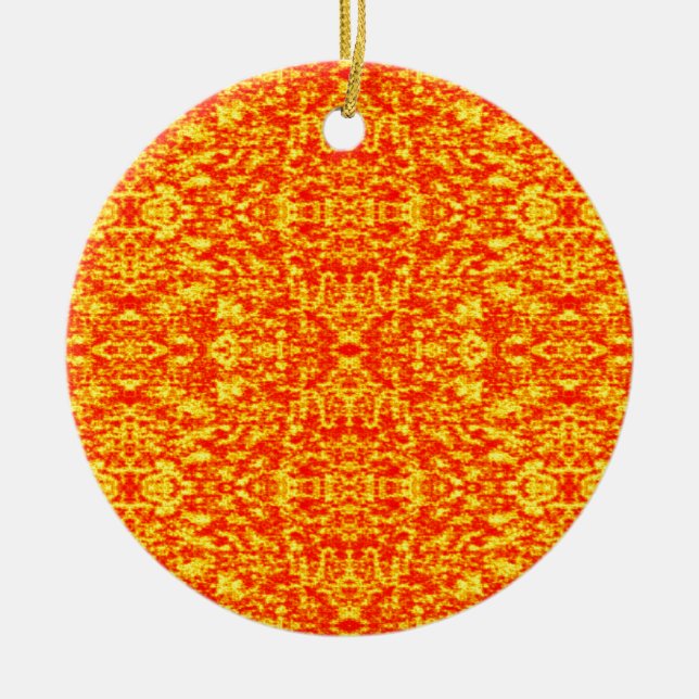 Ornamento De Cerâmica Abstrato Fractal Em Vermelho E Laranja (Frente)