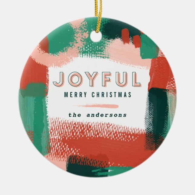 Ornamento De Cerâmica Abstrato gráfico moderno vermelho, rosa + verde al (Frente)