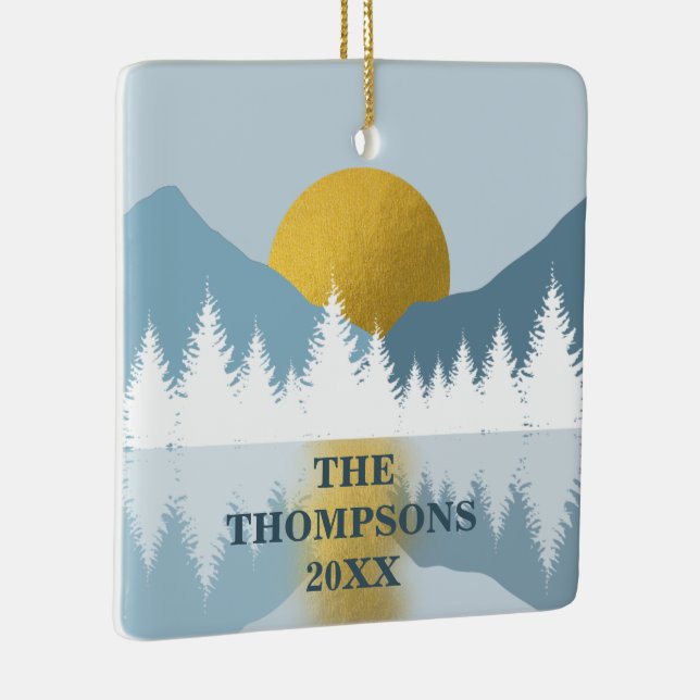 Ornamento De Cerâmica Abstrato Landscape Ouro Winter Sunset Sunrise (Direito )
