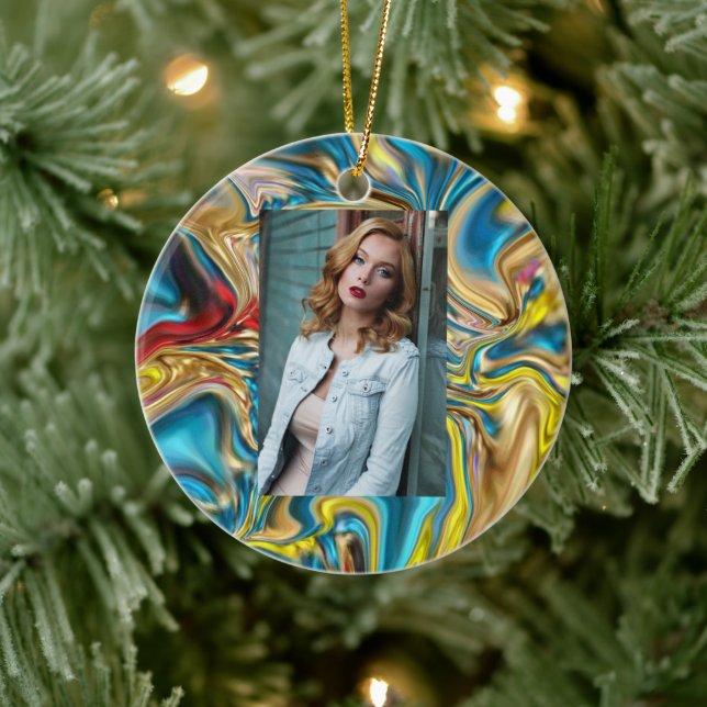 Ornamento De Cerâmica abstrato marble espirra azul-azul-turquesa-lacrime (Árvore)