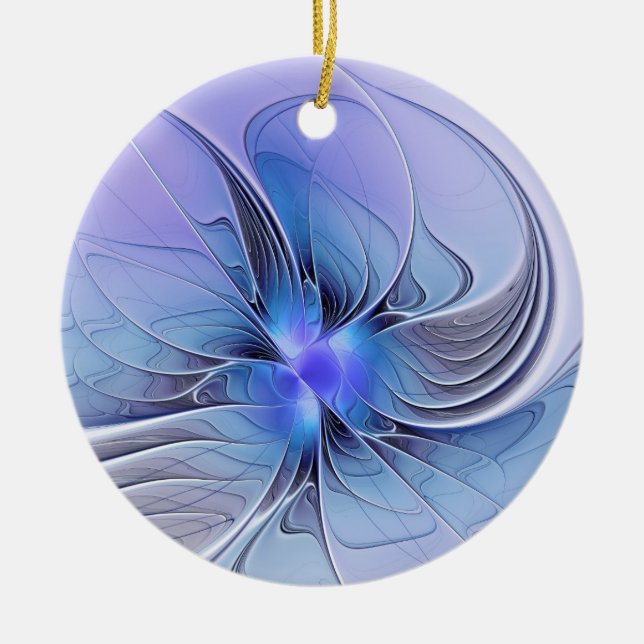 Ornamento De Cerâmica Abstrato Modern Fractal Art Lavanda Azul (Frente)