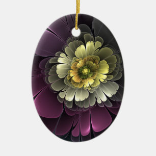 Ornamento De Cerâmica Abstrato Modern Purpur Khaki Cinza Flor Fractal