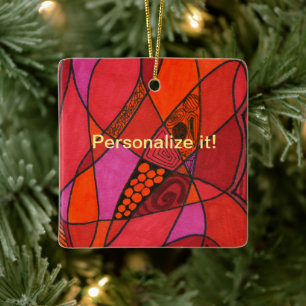 Ornamento De Cerâmica Abstrato peixe em tons de rosa vermelho e laranja