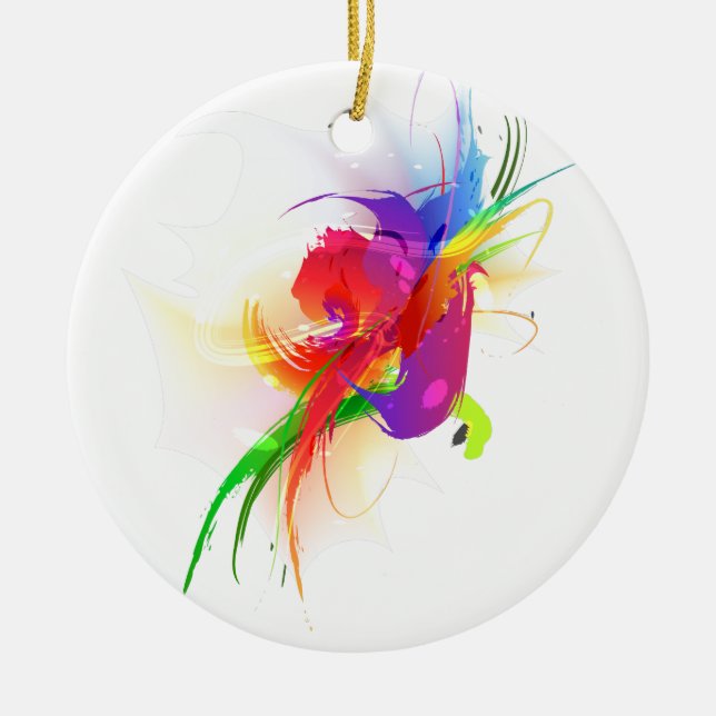 Ornamento De Cerâmica Abstrato Rainbow Lorikeet Paint Splatters (Frente)