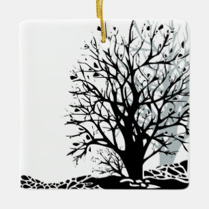 Ornamento De Cerâmica Abstrato, silhueta negra moderna, branco-sombra