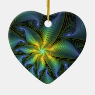Ornamento De Cerâmica Abstrato Star, Ouro Verde brilhante Arte Fractal