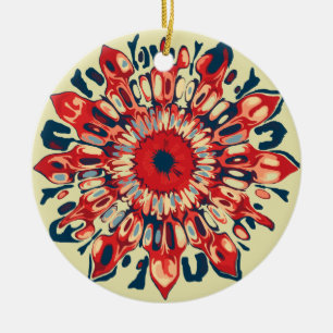 Ornamento De Cerâmica Abstrato SUN FLOWER - azul vermelho + seu backgr.