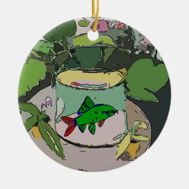 Ornamento De Cerâmica Abstrato Verde Peixe, adicionar, editar texto (Frente)