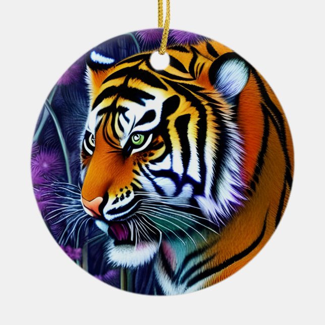 Ornamento De Cerâmica Abstrato Wild Majexpressa Tiger (Frente)