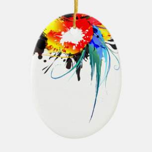 Ornamento De Cerâmica Abstrato Wild Parrot Paint Splatters