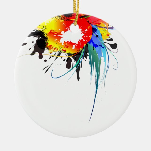 Ornamento De Cerâmica Abstrato Wild Parrot Paint Splatters (Frente)