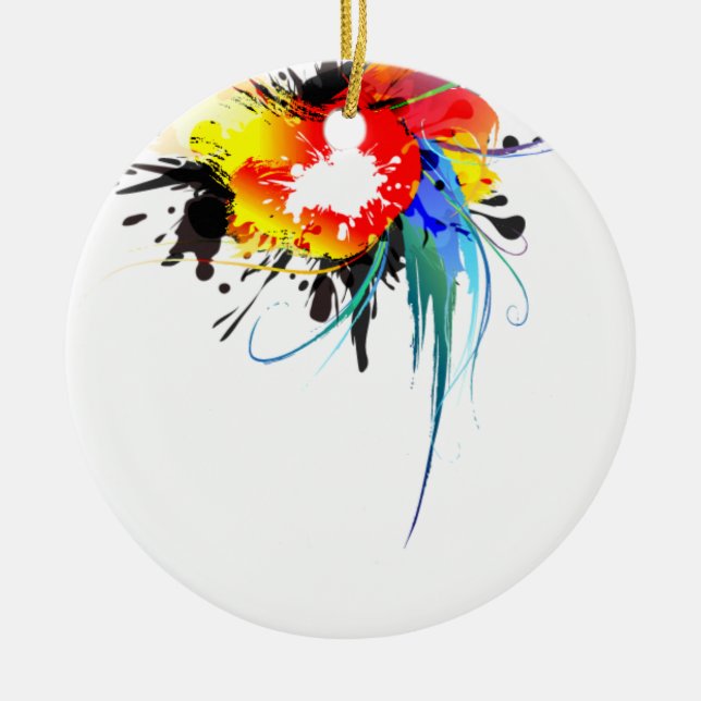Ornamento De Cerâmica Abstrato Wild Parrot Paint Splatters (Frente)