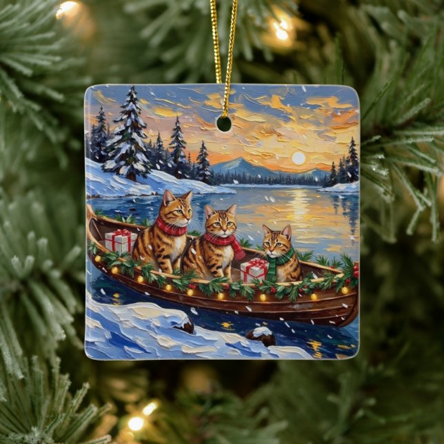 Ornamento De Cerâmica Abyssinian Cat Christmas Boat Holiday (Árvore)